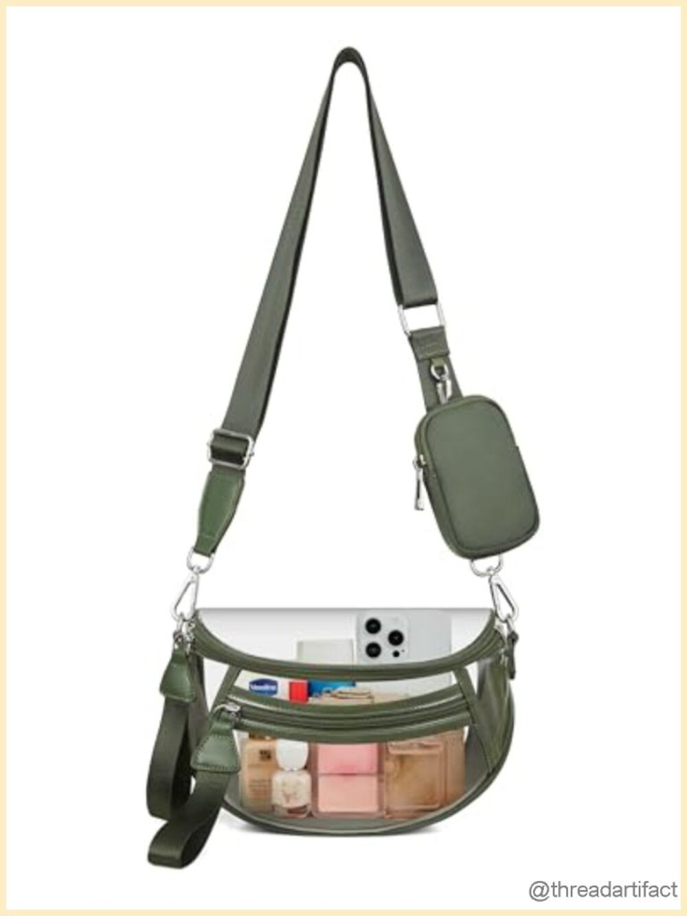 Clear Checkered Crossbody Bag for Stadium Events with RFID Pouch